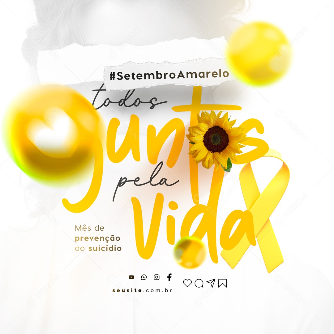 Setembro Amarelo Todos Juntos pela Vida Social Media PSD Editável