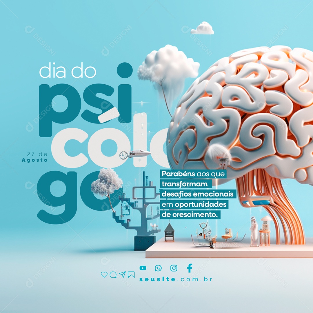 Dia Do Psicólogo Parabéns aos Que Transformam Desafios Emocionais em Oportunidades Social Media PSD Editável