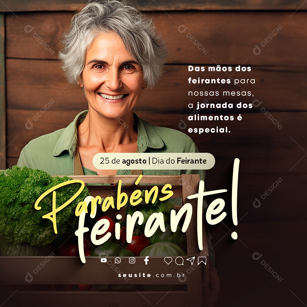 Dia do Feirante Das Mãos dos Feirantes para Nossas Mesas Social Media PSD Editável