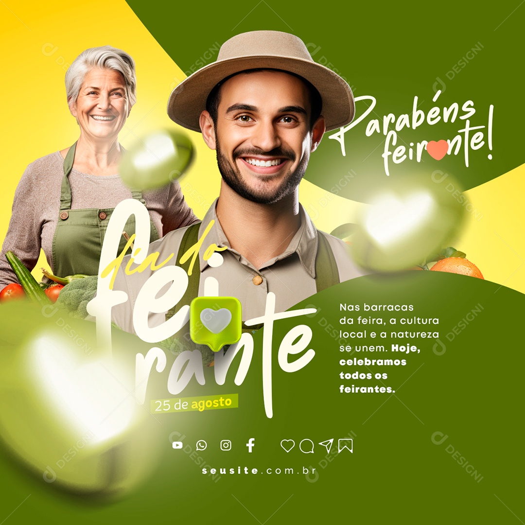 Dia do Feirante Parabéns Nas Barracas da Feira Social Media PSD Editável