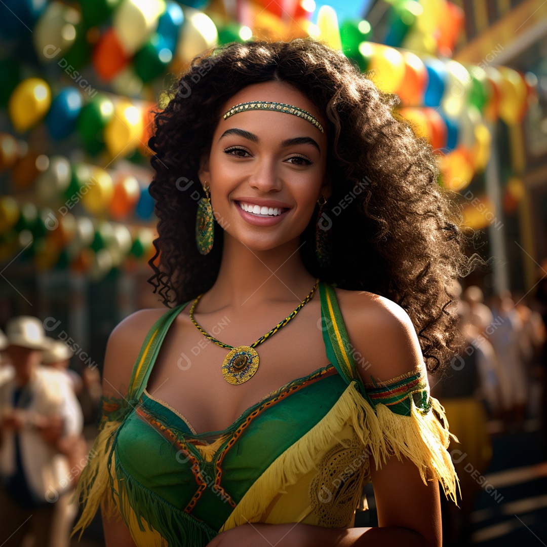 Retrato de uma linda mulher comemorando a independência do brasil