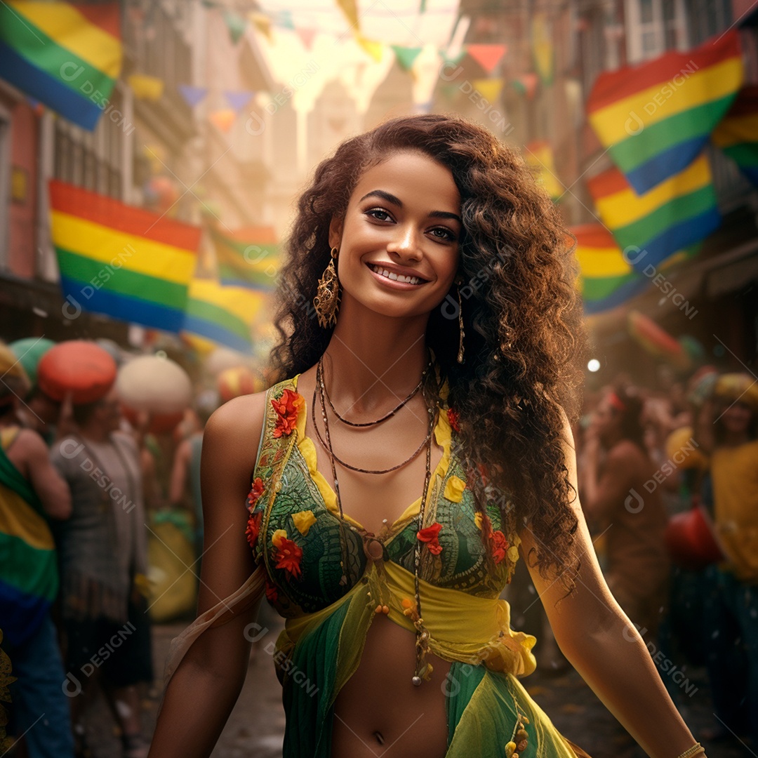 Retrato de uma linda mulher comemorando a independência do brasil