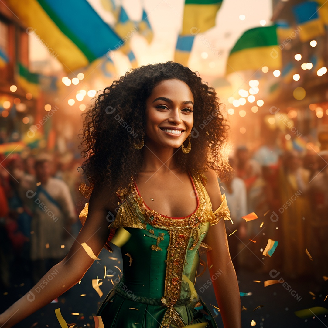 Retrato de uma linda mulher comemorando a independência do brasil