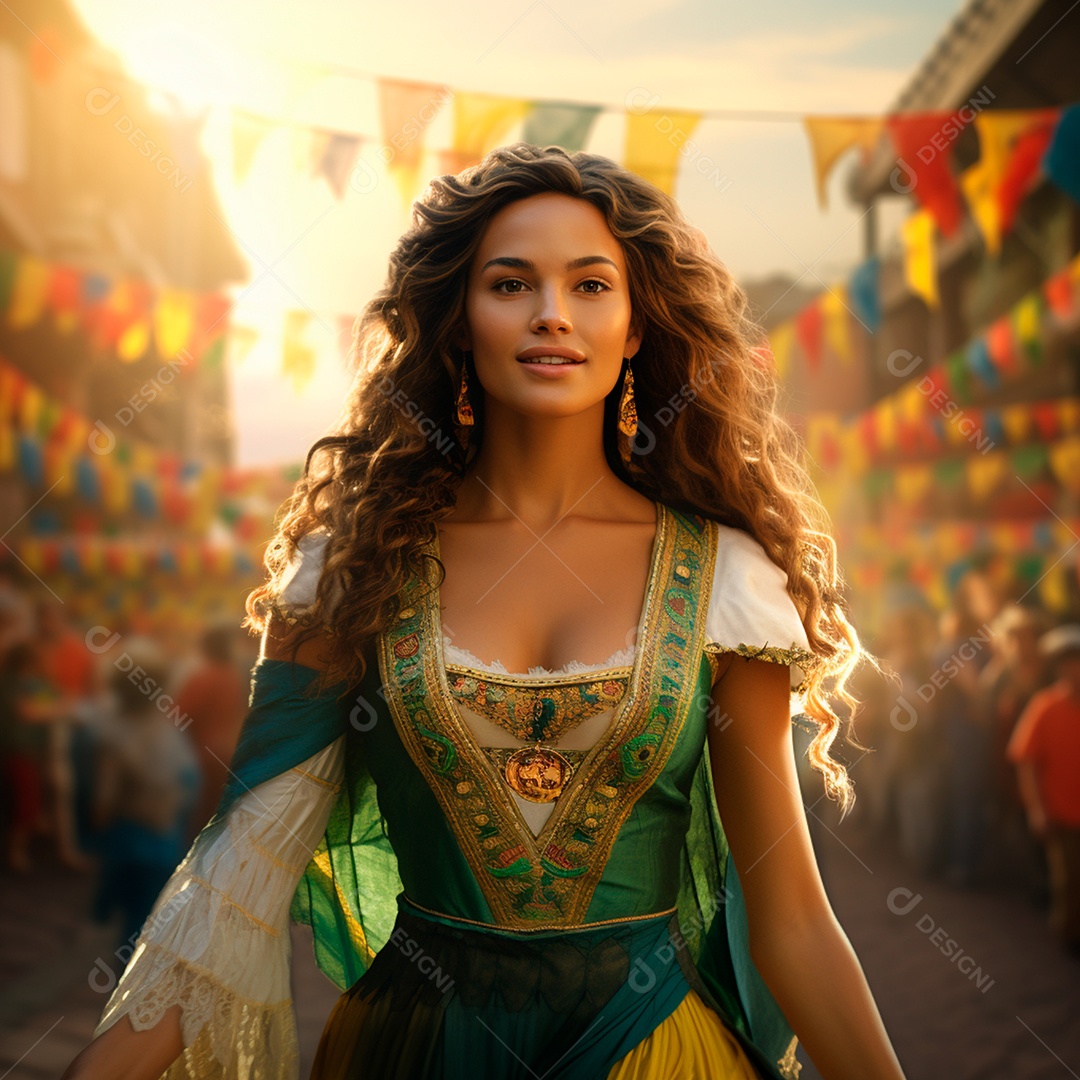 Retrato de uma linda mulher comemorando a independência do brasil