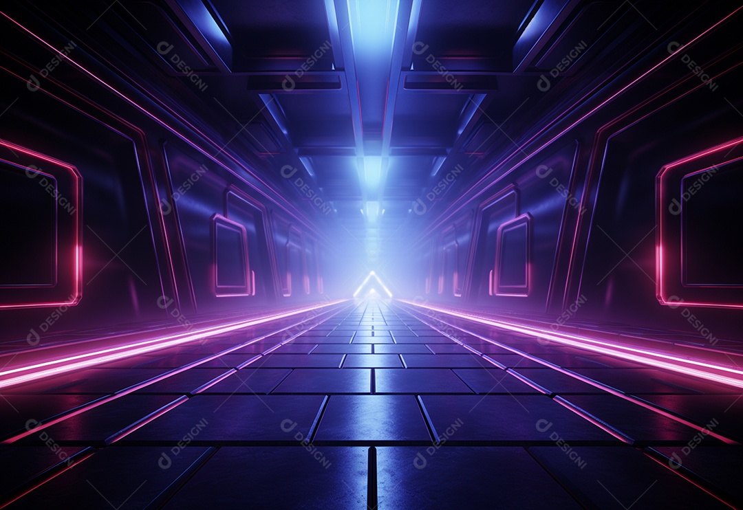 Imagem realista de cenário futurista iluminado por néon