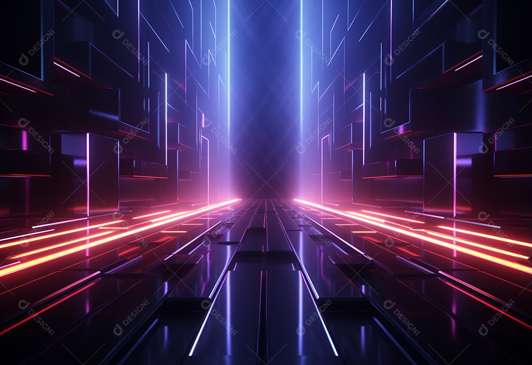 Imagem realista de cenário futurista iluminado por néon