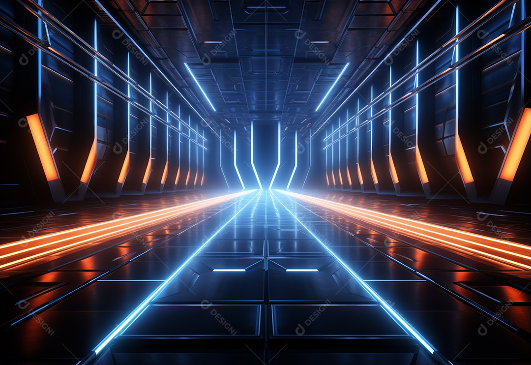 Imagem realista de cenário futurista iluminado por néon