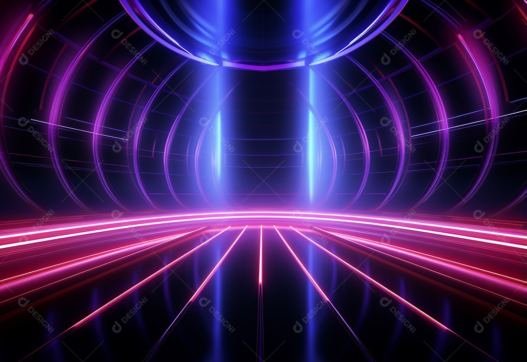 Imagem realista de cenário futurista iluminado por néon