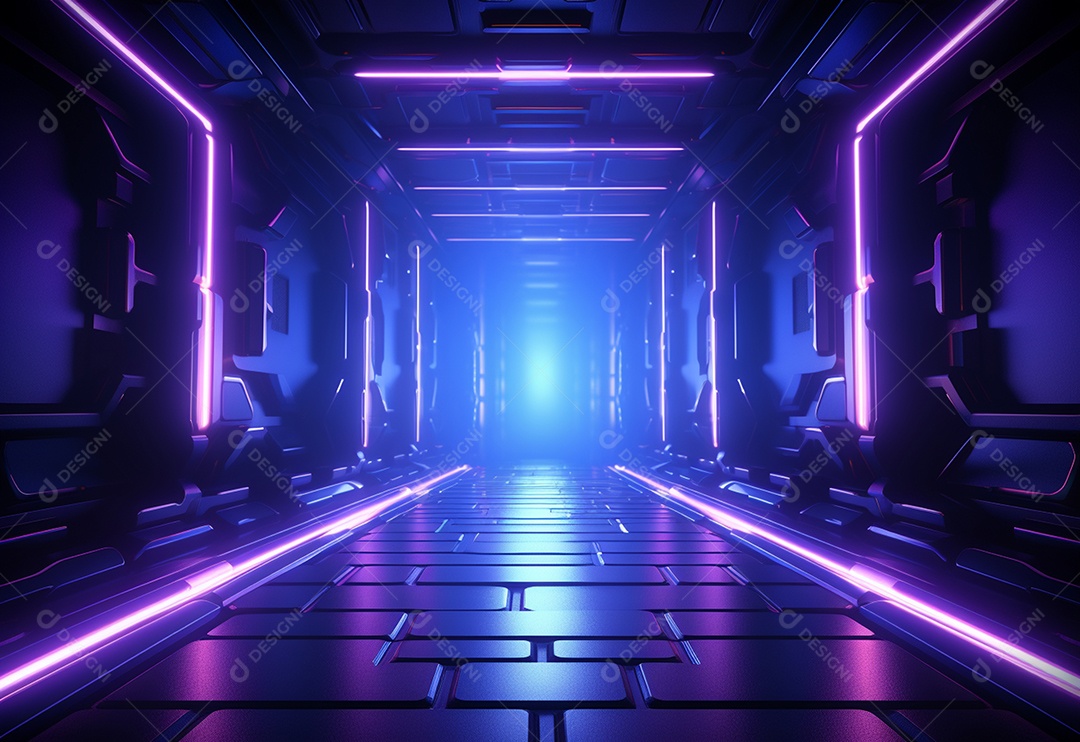 Imagem realista de cenário futurista iluminado por néon