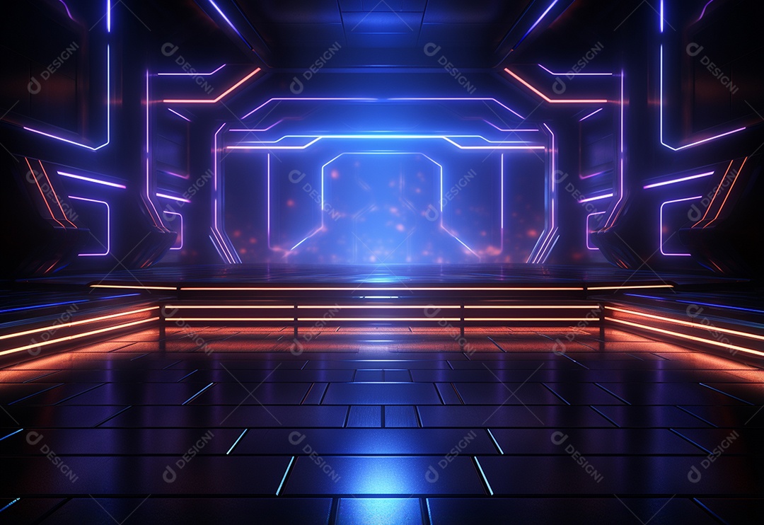 Imagem realista de cenário futurista iluminado por néon