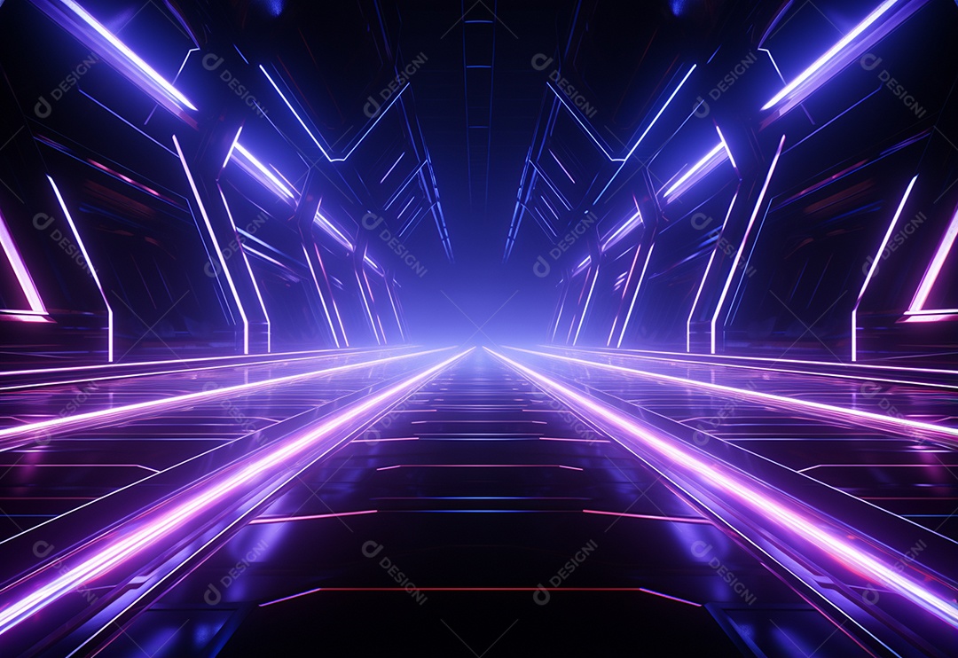 Imagem realista de cenário futurista iluminado por néon