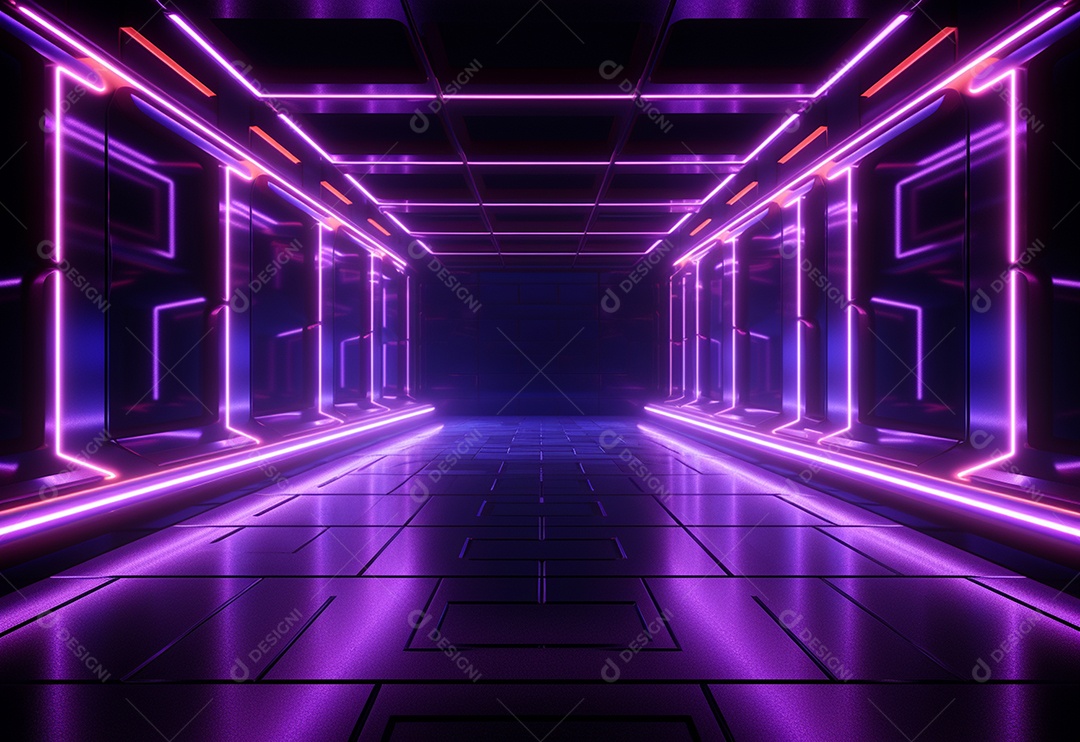 Imagem realista de cenário futurista iluminado por néon