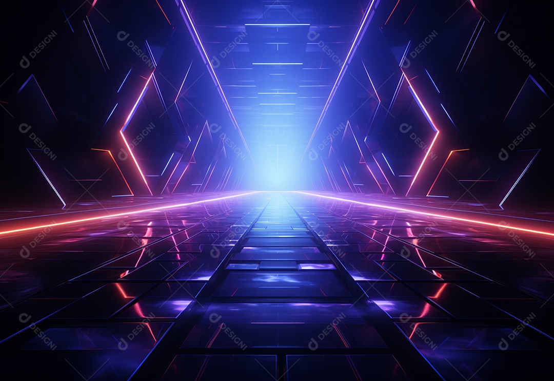 Imagem realista de cenário futurista iluminado por néon