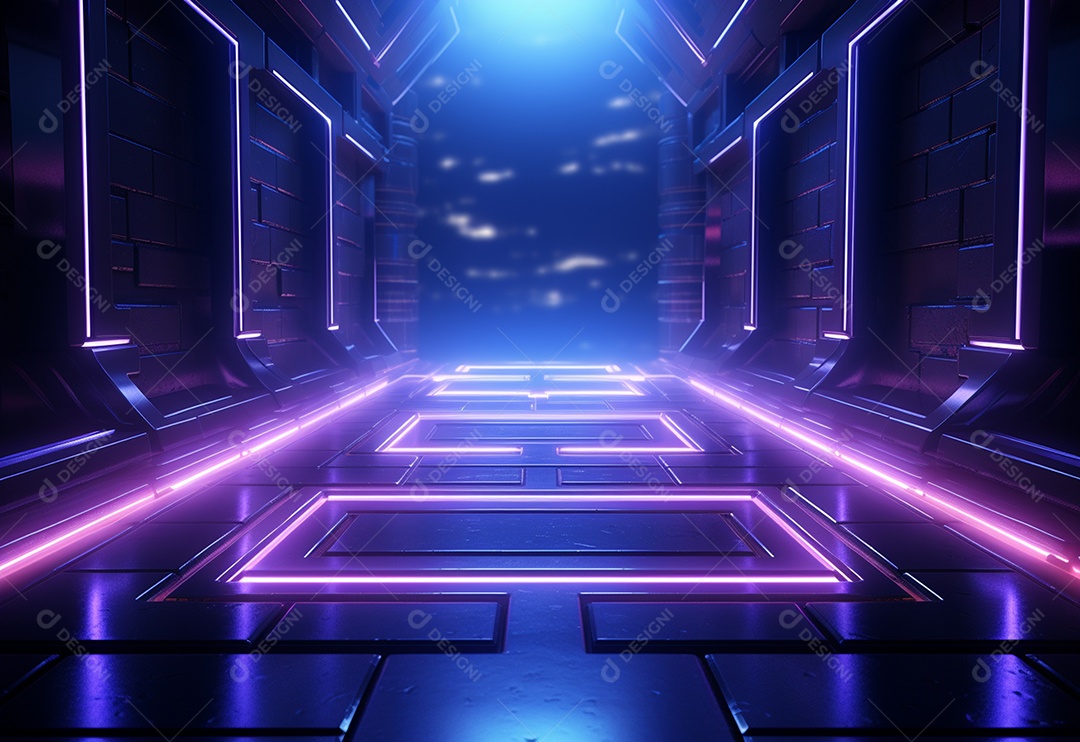 Imagem realista de cenário futurista iluminado por néon