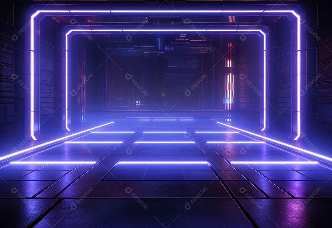 Imagem realista de cenário futurista iluminado por néon