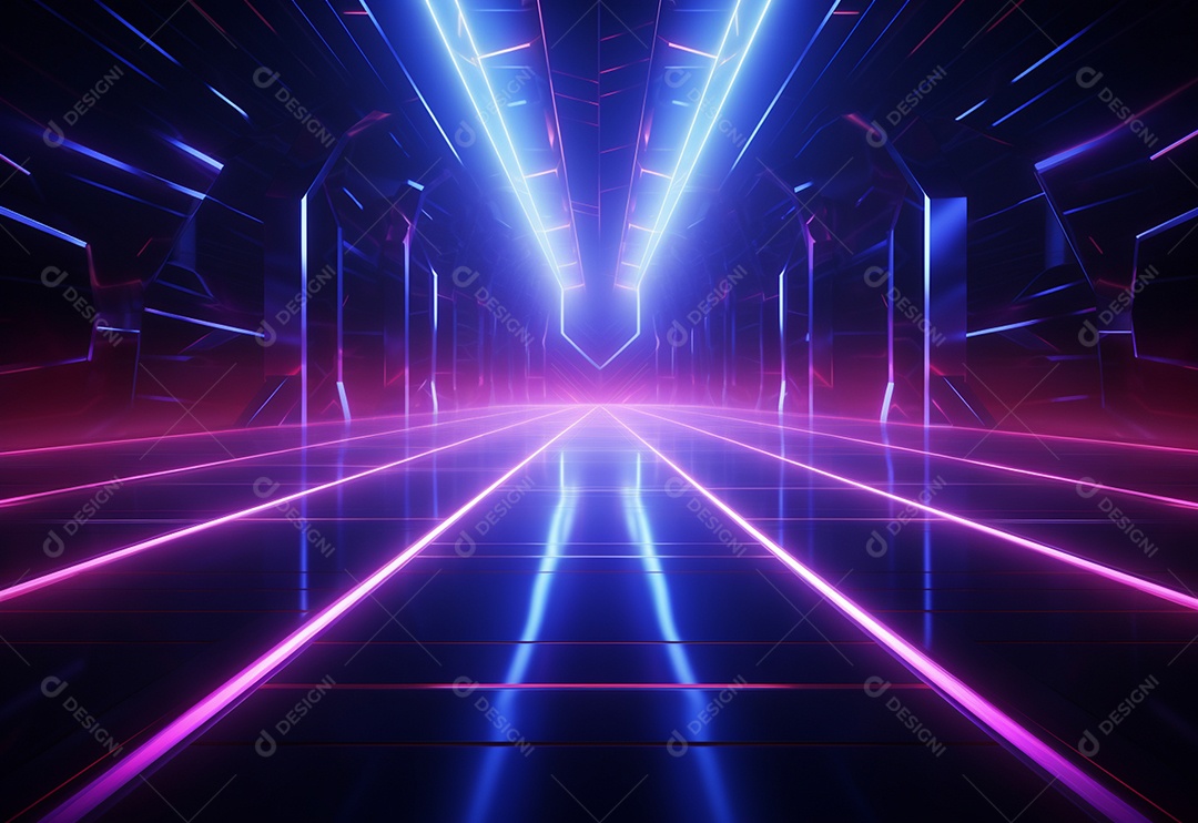 Imagem realista de cenário futurista iluminado por néon