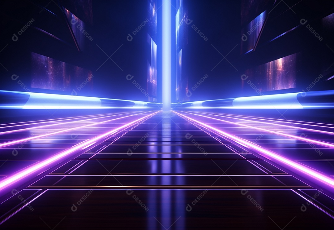 Imagem realista de cenário futurista iluminado por néon