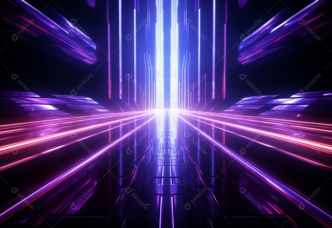 Imagem realista de cenário futurista iluminado por néon