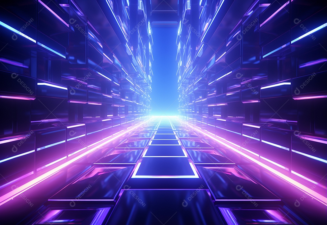 Cenário futurista iluminado por néon realista