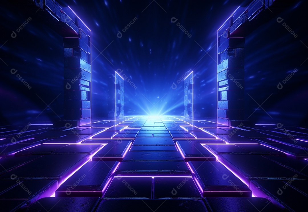 Cenário futurista iluminado por néon realista