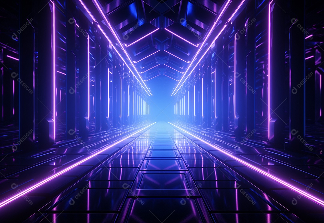 Cenário futurista iluminado por néon realista