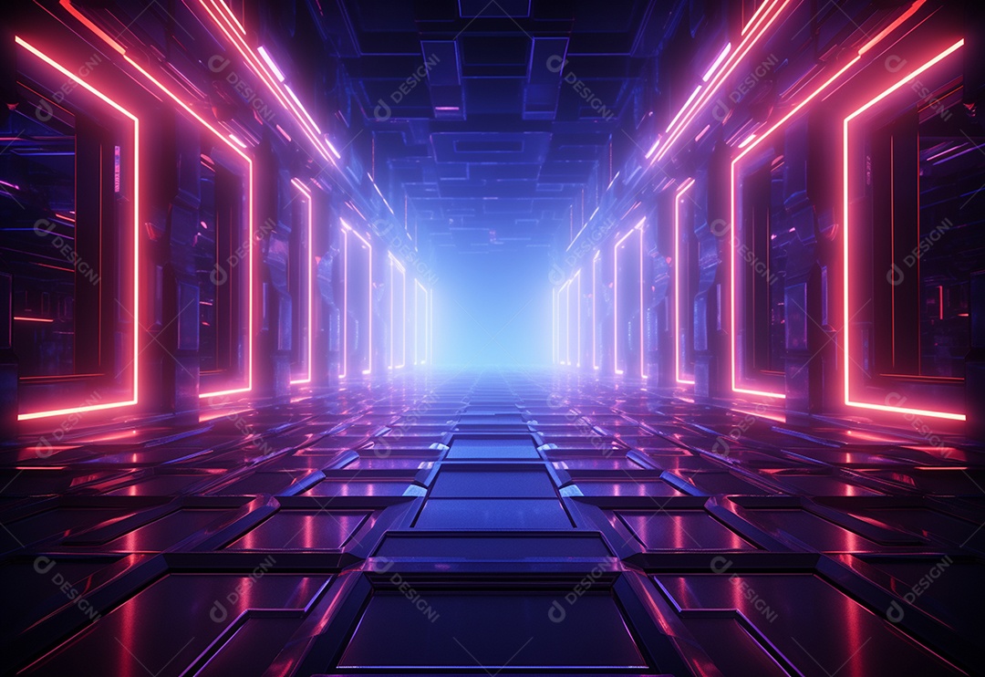 Cenário futurista iluminado por néon realista