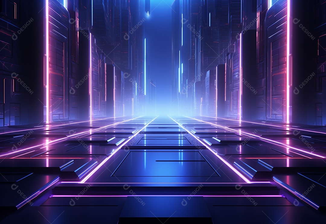 Cenário futurista iluminado por néon realista