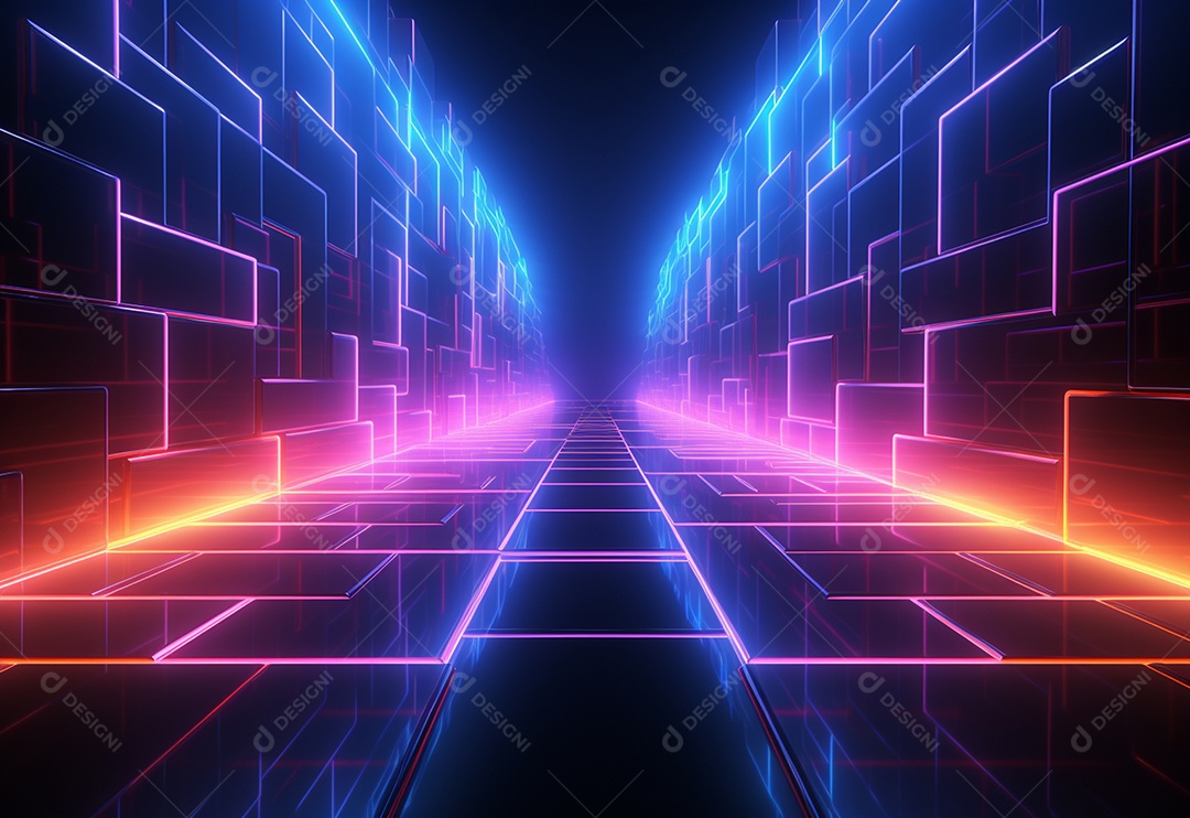 Cenário futurista iluminado por néon realista