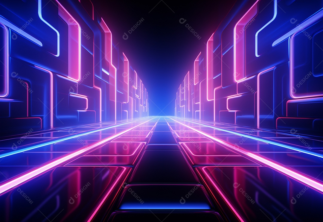 Cenário futurista iluminado por néon realista