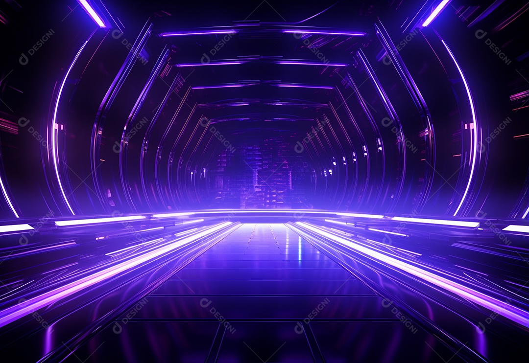 Cenário futurista iluminado por néon realista