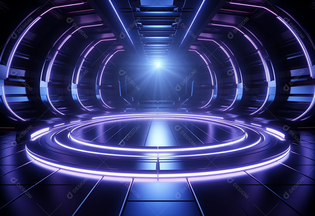 Cenário futurista iluminado por néon realista