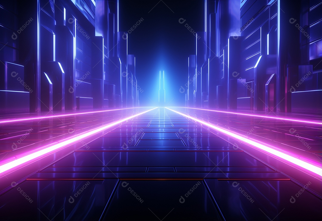 Cenário futurista iluminado por néon realista