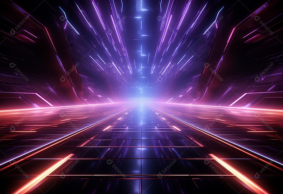 Cenário futurista iluminado por néon realista