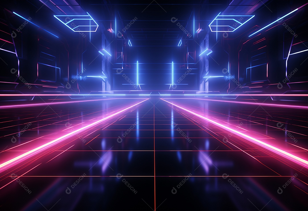 Cenário futurista iluminado por néon realista