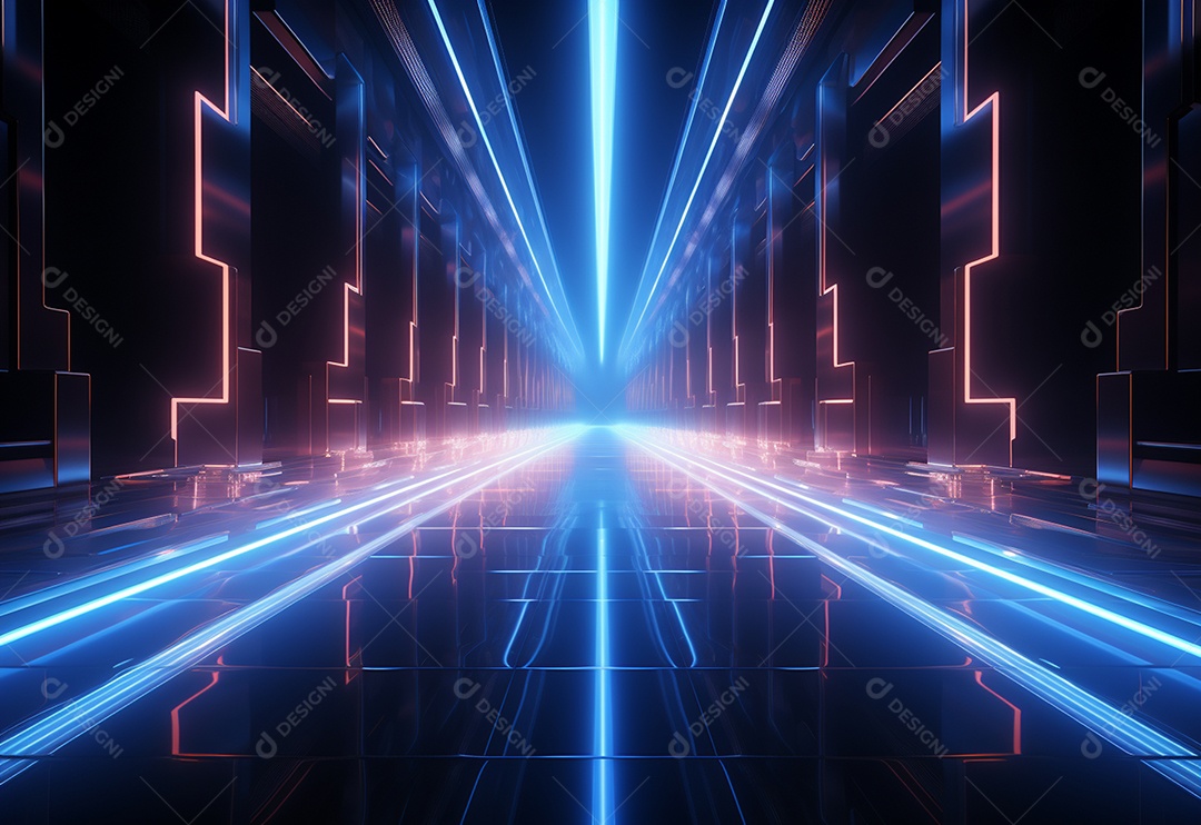 Cenário futurista iluminado por néon realista