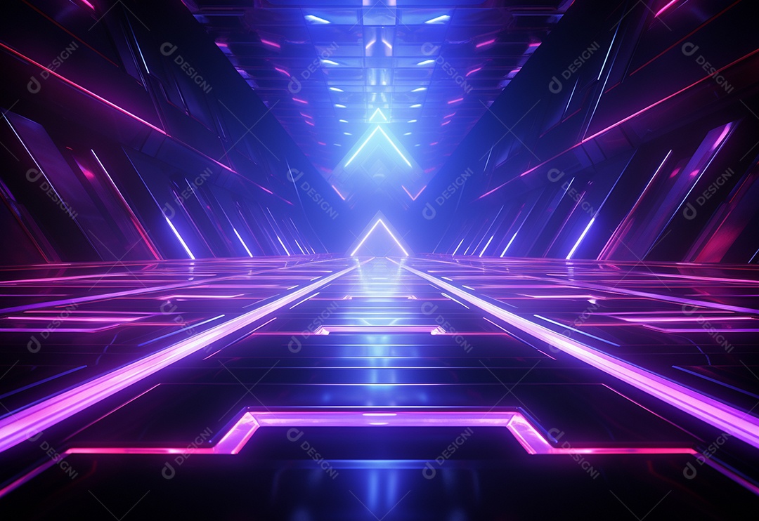 Cenário futurista iluminado por néon realista