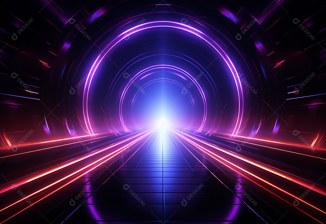 Cenário futurista iluminado por néon realista