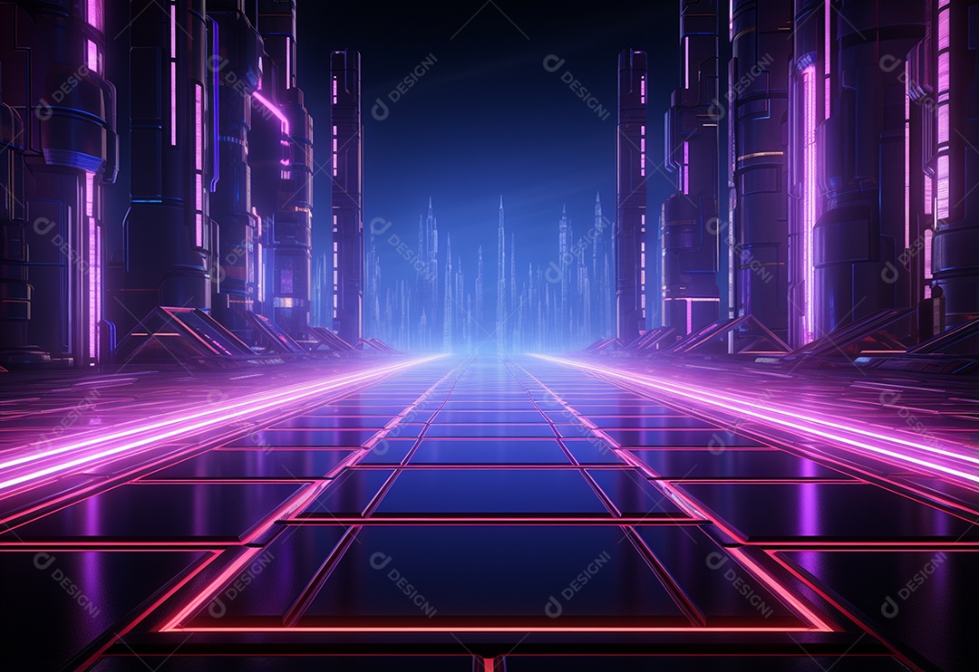 Cenário futurista iluminado por néon realista