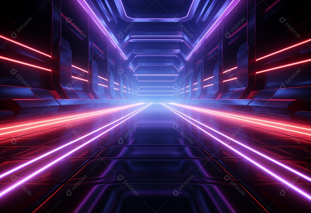 Cenário futurista iluminado por néon realista