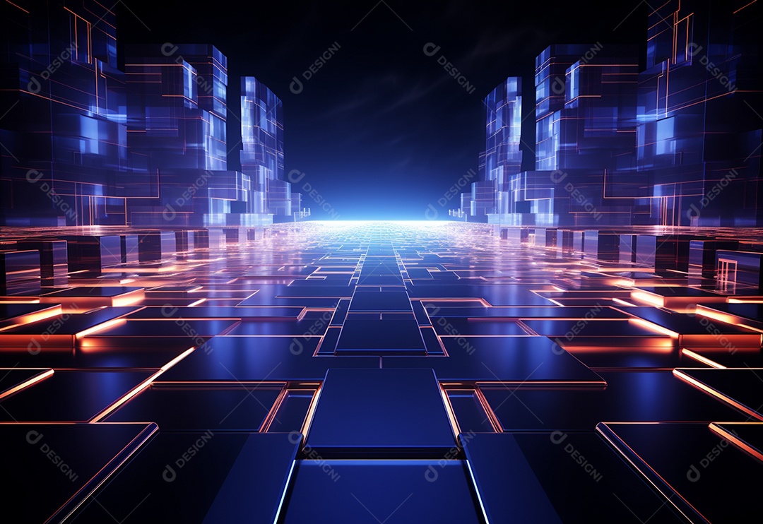 Cenário futurista iluminado por néon realista