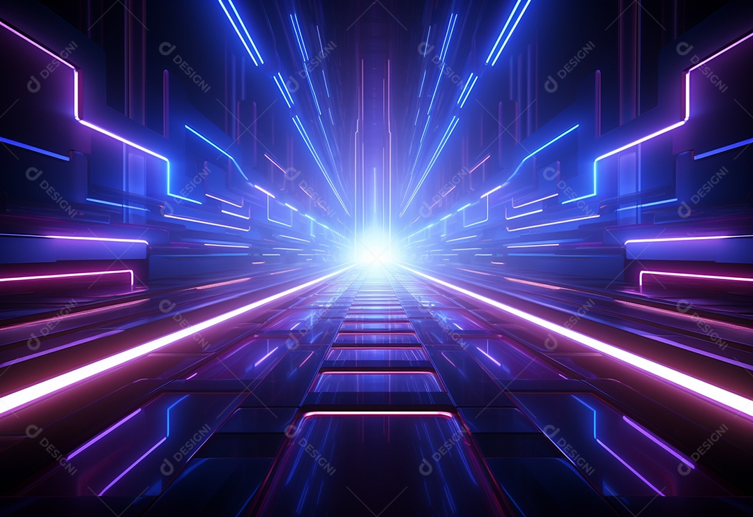 Cenário futurista iluminado por néon realista