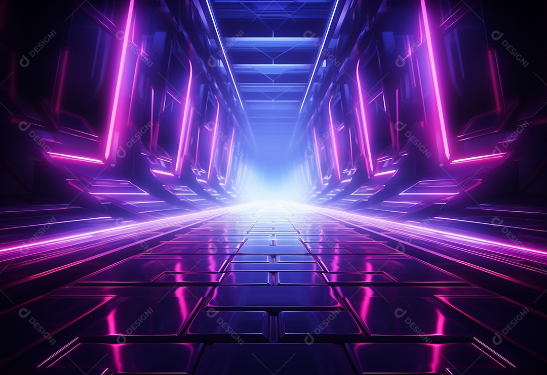 Cenário futurista iluminado por néon realista