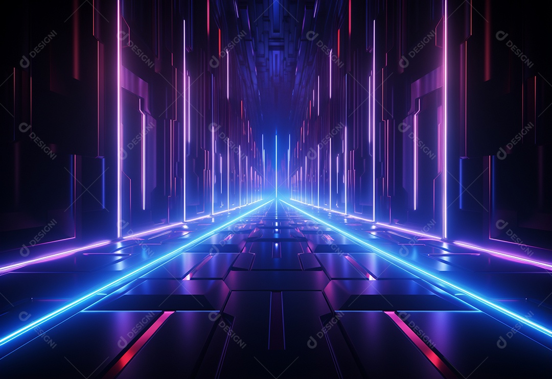 Cenário futurista iluminado por néon realista