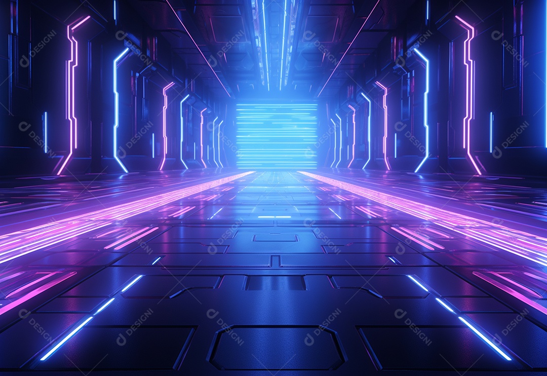 Cenário futurista iluminado por néon realista