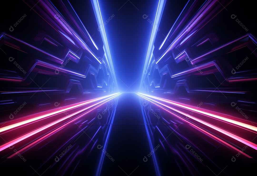 Cenário futurista iluminado por néon realista