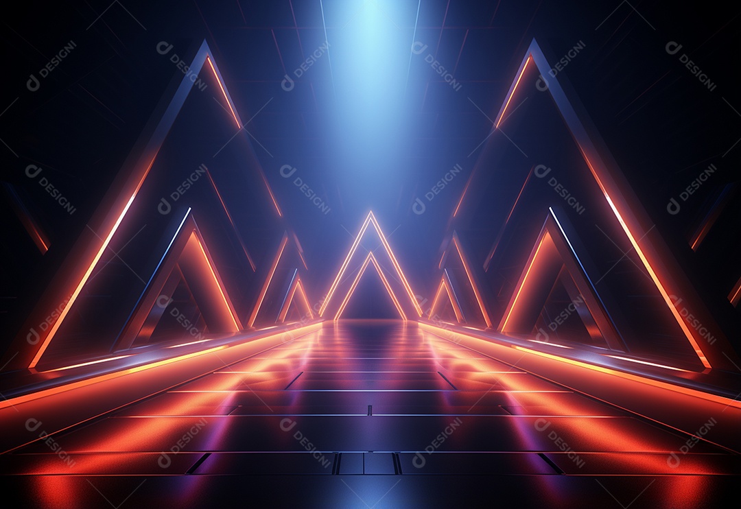 Cenário futurista iluminado por néon realista