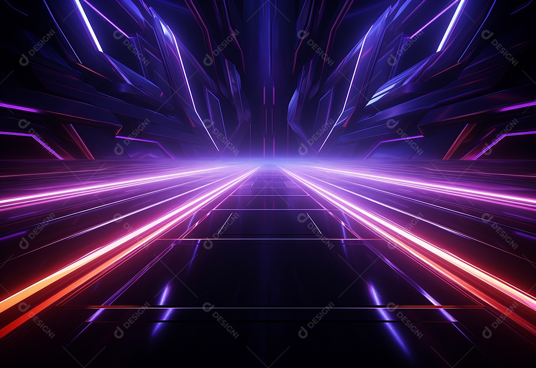 Cenário futurista iluminado por néon realista