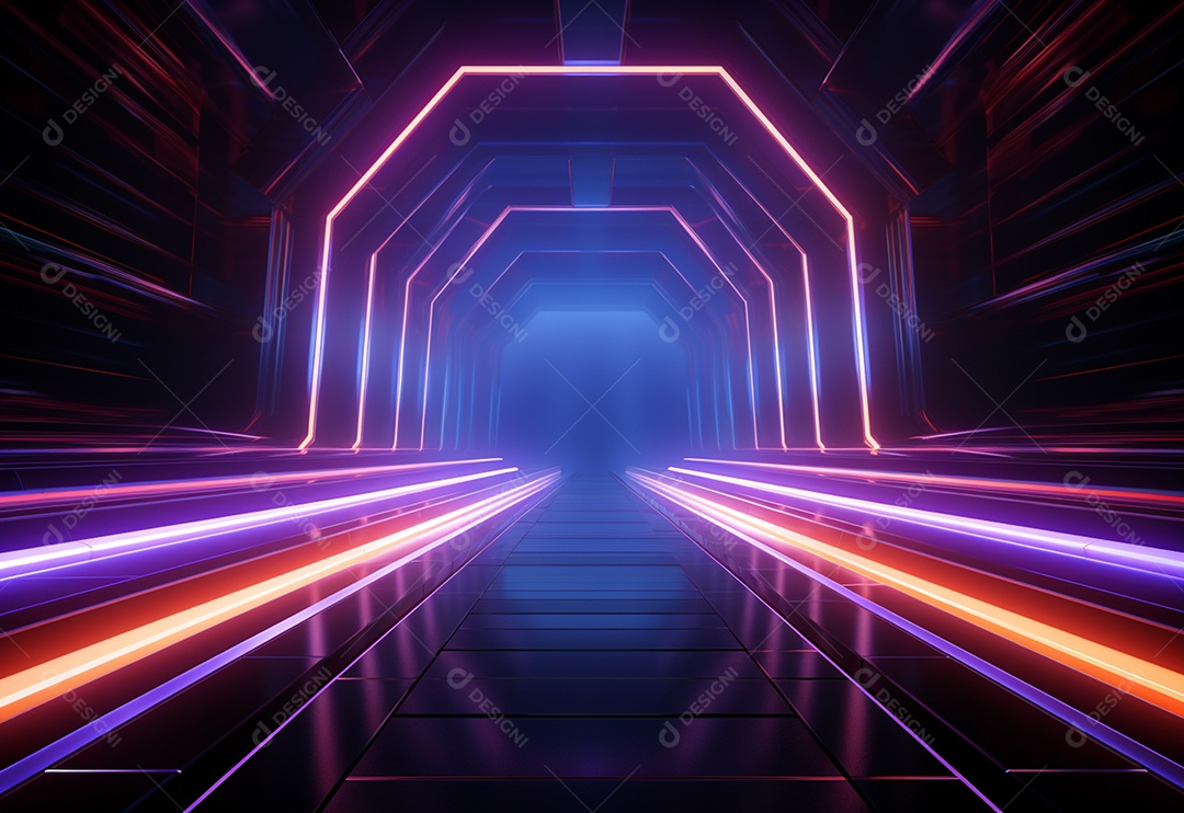 Cenário futurista iluminado por néon realista