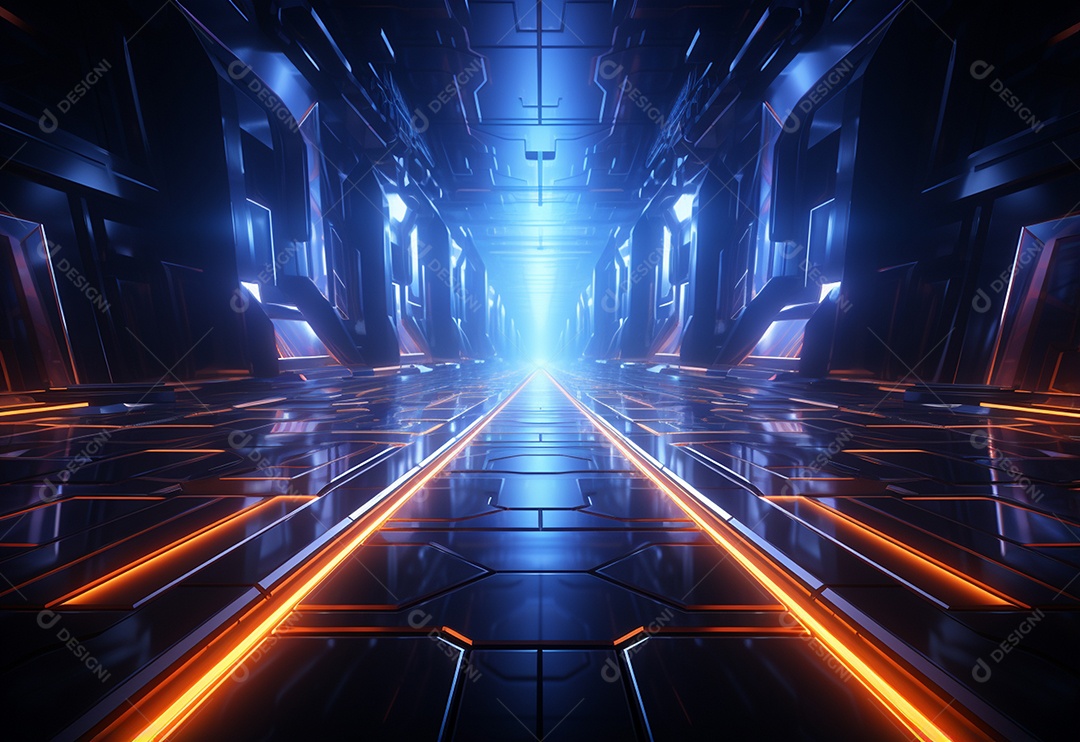 Cenário futurista iluminado por néon realista