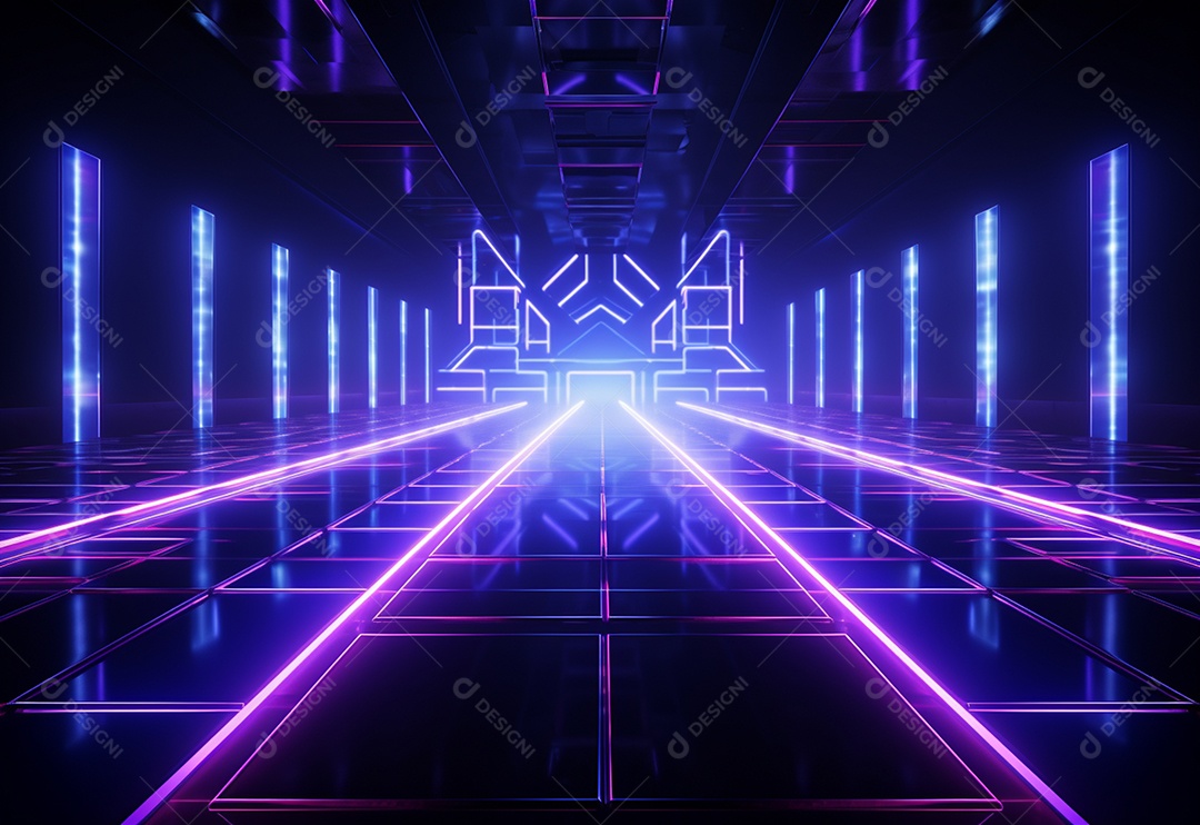 Cenário futurista iluminado por néon realista